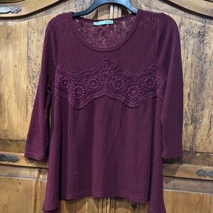 Maurice’s Women's Deep Burgundy Lace Accent Blouse